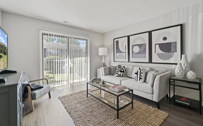 a living room with a couch and a coffee table