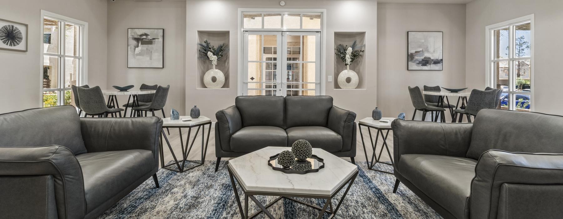 a living room with a large window