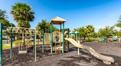 Playground with slides and climbing equipment