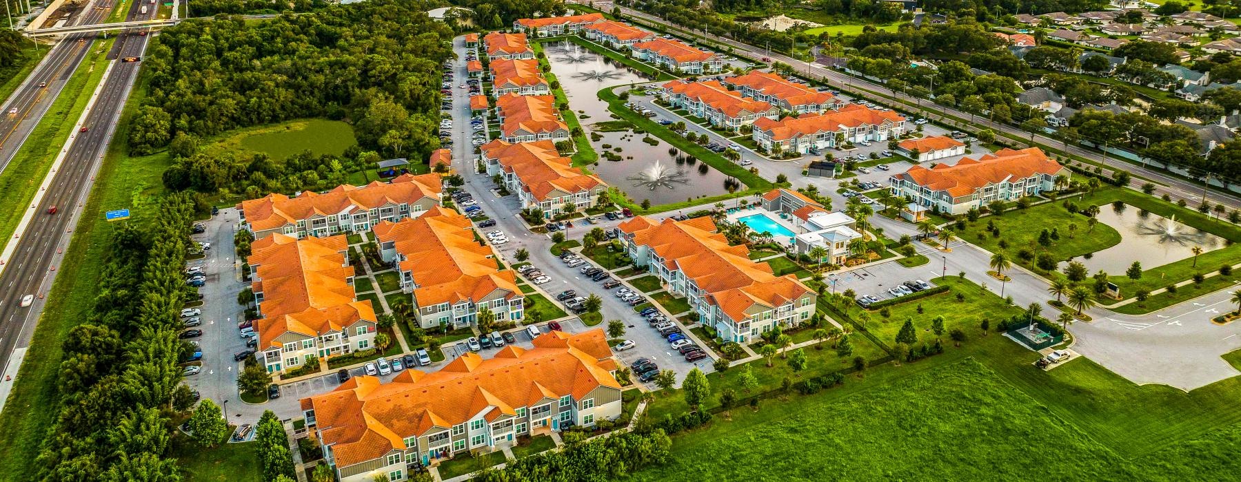 an aerial view of a large apartment complex