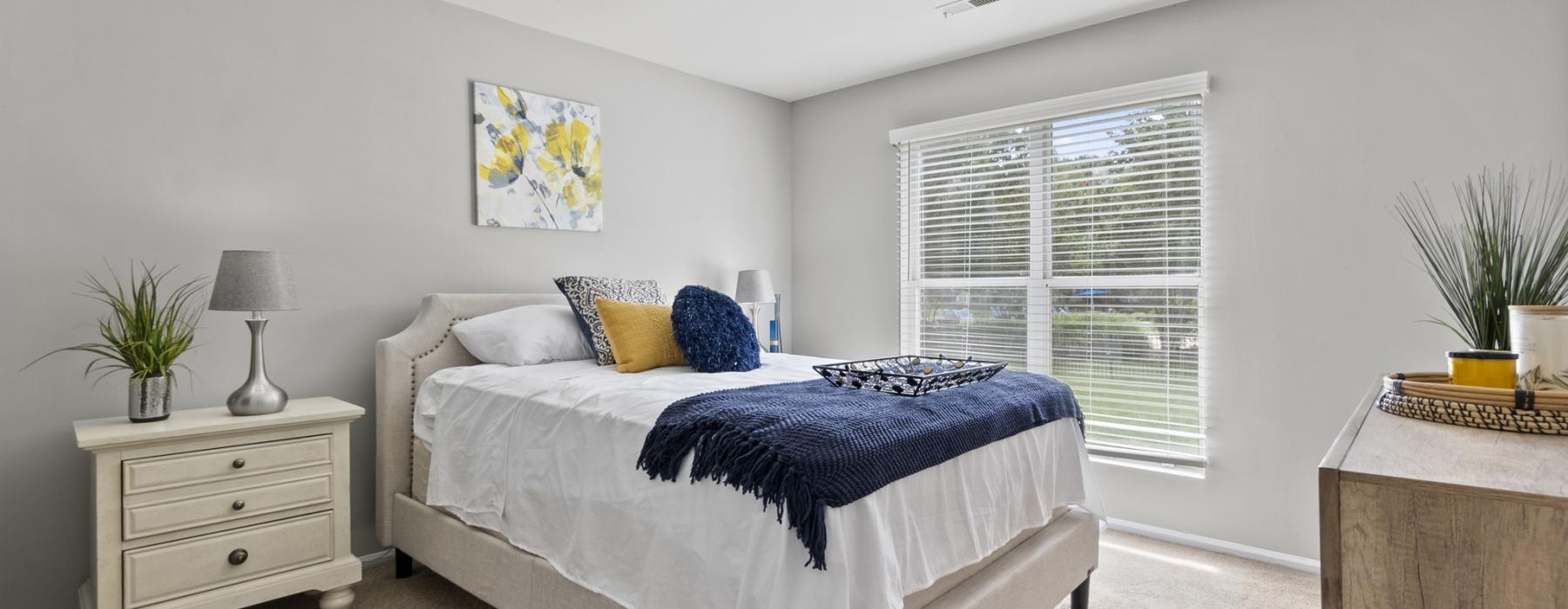 a bedroom with a bed and dresser